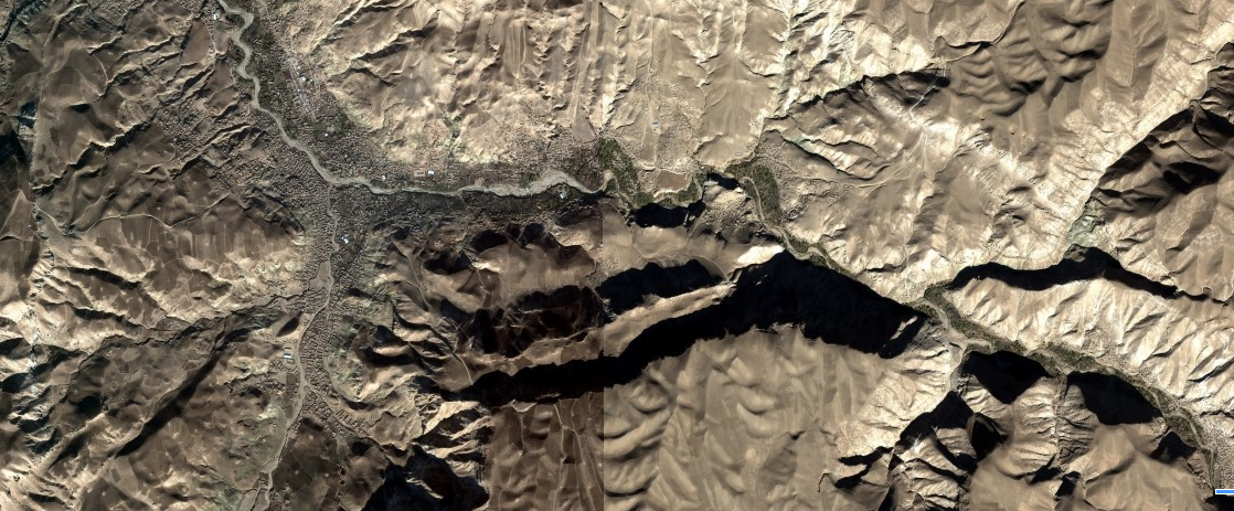 Satellite image of the Darzab district, Jowzjan, where IS-KP made a last stand. 